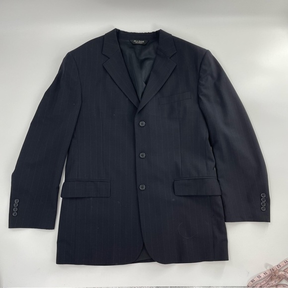 Jos. A. Bank Black Pin Striped 3 Button 100% Wool Suit with Flat Front Pants - Picture 3 of 16